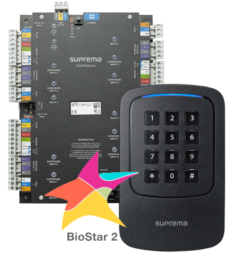 Suprema CST-4DR-D2GK. Комплект СКУД: мастер-контроллер CS-40 + RFID-считыватель Xpass D2 GangBox Keypad (4 шт.) + ПО BioStar2 Starter + мобильные идентификаторы
